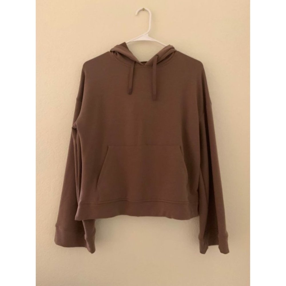 Women's Sweatshirt XS Brown Bell Sleeve Pullover Drawstring Hoodie